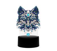 Domybest DIY 5D Diamant Painting Lampe avec Lumières LED Colorées Veilleuse Enfants Lampe de Table USB/à Piles Lampe d'ambiance Lampe Décorative pour Chambre à Coucher, Salon (Loup)