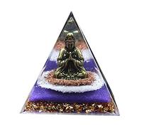Domybest Pyramide Orgonite Bouddha avec Base de Lumières LED Orgone Pyramide Cristal Générateur d'énergie Pyramide Améthyste Ornement Guérison Reiki Chakra Méditation Yoga Décoration de Table 6cm