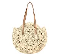Domybest Sac de Paille Rond Femme Sac à Main en Paille Tissée à la Mode Sac Porté épaule de Grande Capacité Sac Fourre-tout Sac en Rotin Plage Sac de Paille Plage Femme