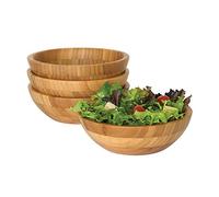 DoMyfit Lot de 4 bols de service avec couvercle en bambou parfait pour salade, fruits, pâtes 14 x 6,3 cm