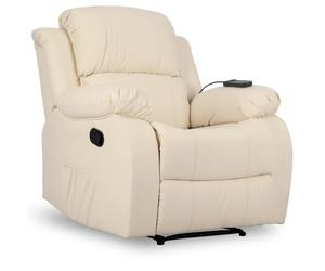 Don Descanso-Fauteuil Relaxant de Massage Trevi Inclinable à 160º avec 8 Moteurs, Silencieux, Chaleur Lombaire, Sist. Massage et Finition PU [avec télécommande]. Idéales pour Personnes âgées | Crème