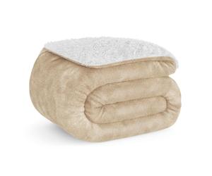 Don Descanso Grande couverture d'hiver en microfibre douce, chaude, lavable à 30 °C, réversible et résistante aux rides 200 x 220 cm Beige