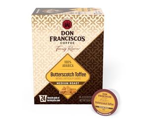 Don Francisco's Butterscotch Toffee Lot de 24 dosettes de café aromatisées de taille moyenne - Dosettes de café recyclables pour portions simples, compatibles avec votre machine à café K-Cup Keurig