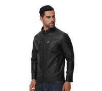 DON JOHNSON Veste en Cuir Synthétique pour Hommes Veste en Similicuir Style Biker en Faux Cuir Casual Vintage, Noir , XL