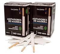 DON PALILLO - 1000 agitateurs à café jetables en bois. Emballés individuellement. 14 cm de longueur. Idéal pour le café, les cocktails, les boissons rafraîchissantes ...