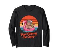 Don’t Worry Be Capy Capybara Flamingo Retro Sunset Summer Manche Longue