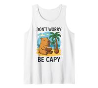 Don’t Worry Be Capy Funny Capybara Drinking Coconut by Beach Débardeur