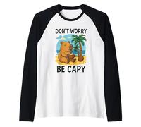 Don’t Worry Be Capy Funny Capybara Drinking Coconut by Beach Manche Raglan