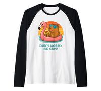 Don’t Worry Be Capy Funny Capybara Float Flamingo Summer Manche Raglan