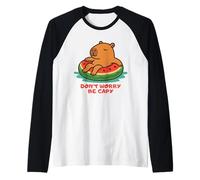 Don’t Worry Be Capy Funny Capybara Float Watermelon Summer Manche Raglan