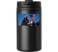 Donald Trump Assassination Attempt USA Flag Tasse à café de voyage pour boissons chaudes et froides Tasse isotherme à double paroi avec couvercle étanche Noir
