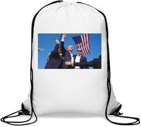 Donald Trump Assassination Tentative Sac de gym avec cordon de serrage Motif drapeau américain Blanc