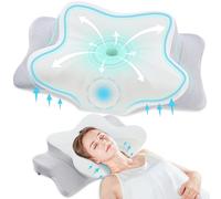 DONAMA Coussin de nuque ergonomique en mousse à mémoire de forme, avec repose-bras et deux hauteurs, rafraîchissant et respirant, contour 6 zones, soutien de la nuque pour toutes les positions de