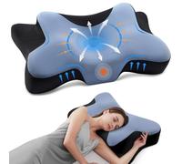 DONAMA Coussins lombaires Oreiller Cervical Ergonomique Mémoire de Forme, Bleu et Blanc