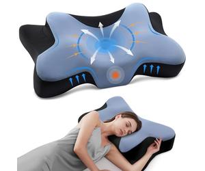 DONAMA Oreiller Cervical Ergonomique Mémoire de Forme, Bleu et Blanc