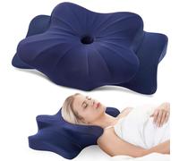 DONAMA Oreiller Ergonomique Cervical pour Les Dormeurs sur Le Côté, Le Dos Et Le Ventre, Oreiller Memoire Forme pour Le Cou et Les Épaules, avec Taie d'oreiller, 70x42x11/14cm, Bleu Foncé