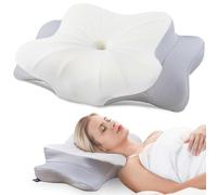 DONAMA Oreiller Ergonomique Cervical pour Les Dormeurs sur Le Côté, Le Dos Et Le Ventre, Oreiller Memoire Forme pour Le Cou et Les Épaules, avec Taie d'oreiller, 63x38x9/14cm, Gris Clair