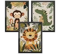 Donari Lot de 3 posters A4 - Pour chambre d'enfant - Animaux safari avec lion, singe et crocodile - Décoration murale pour chambre de garçon