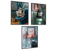 Donari Lot de 4 posters pour salle de bain et WC - Noir et blanc - Décoration moderne et amusante - Avec cadre (motif 6, 21 x 30 cm, sans cadre)