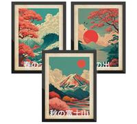 Donari Lot de posters japonais - Tableaux muraux avec motifs asiatiques | Kyoto, Tokyo & culture traditionnelle | Idée cadeau pour les fans du Japon (Set 1 - Fuji x Fleur de cerisier, 30x40 cm, Sans