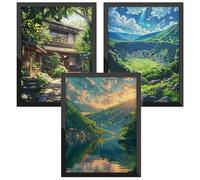 Donari Set de posters japonais - Images murales aux motifs asiatiques | Kyoto, Tokyo & culture traditionnelle | Idée cadeau pour les fans du Japon (Set 4 - Anime x Nature, 21x30 cm, Cadre noir)