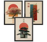 Donari Set de posters japonais - Tableaux muraux avec motifs asiatiques | Kyoto, Tokyo & culture traditionnelle | Idée cadeau pour les fans du Japon (Set 6 - Bonsaï x Bambou, 21x30 cm, Sans cadre)