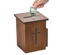Donation, Wooden Lockable Offering with Secure Slot for Safe Cash Collection and Fund Storage, Durable Church Charity Donation for Parish Shrine Funeral Tithe Fundraising Event Religious