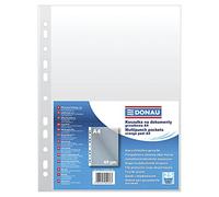DONAU 1774925PL-00 Lot de 25 pochettes perforées grainées en plastique transparent pour documents, papiers, dossiers, classeurs, format A4, transparentes, 40 microns/µm