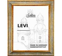 Donau Cadre photo baroque en bois massif 60 x 40 cm Couleur turquoise doré avec verre synthétique antireflet 1 mm