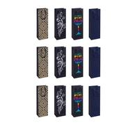 DONAU HOME Lot de 12 Sacs cadeaux à vin laminés - 12 x 35,5 x 8 cm - Pour toute l'année - Avec anse - Cadeau d'anniversaire - Fête du prénom - Durable - Élégant - Mélange de motifs