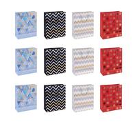 DONAU HOME Lot de 12 sacs cadeaux plastifiés - 25 x 30 x 10 cm - Pour toute l'année - Différents motifs - Incassable - Élégant - Avec anse - Cadeau - Cadeau - Fête - Mélange de couleurs