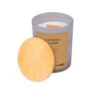 DONAU HOME Végétaliennes Bougie de luxe 100% Soja parfumée Citrus Glow, 200 g, verre gris, avec couvercle en bois, mèche en bois, pamplemousse, rhubarbe, melon, jasmin, musc