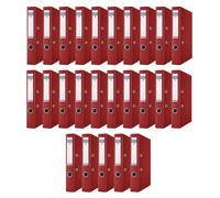 DONAU Master Lot de 25 classeurs étroits, format A4, 5 cm, 25 pièces, bordeaux, housse en plastique PP, papier cartonné, classeur de bureau, classeur à anneaux/point vert