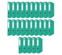 DONAU Master Lot de 25 classeurs étroits, format A4, 5 cm, 25 pièces, turquoise, housse en plastique PP, papier cartonné, classeur de bureau, classeur à anneaux/point vert