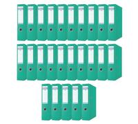 DONAU Master Lot de 25 classeurs larges DIN A4 7,5 cm 25 pièces/turquoise/housse en plastique PP/carton Papier cartonné Classeur de bureau Classeur à anneaux/Point vert