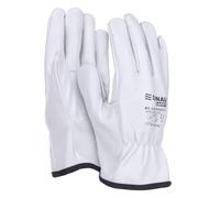 DONAU SAFETY Gants de travail en cuir de vachette de qualité supérieure - 1 paire - Taille 8 - M - Blanc - Gants en cuir avec poignet élastique - Gants de montage - Gants de protection du conducteur