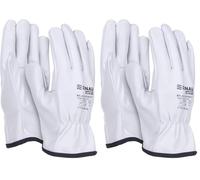 DONAU SAFETY Gants de travail en cuir de vachette de qualité supérieure - 1 paire - Taille 9 - Blanc - Gants en cuir avec poignet élastique - Gants de montage - Gants de protection du conducteur