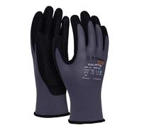 DONAU SAFETY Gants de travail Flex-Dotted avec picots antidérapants, taille 10/XL, 1 paire, gris-noir, pour mécaniciens, revêtement nitrile, légèrement résistant à l'huile, nylon