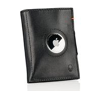 DONBOLSO Porte Carte Air | Portefeuille pour Hommes avec Poche AirTag d'Apple | Mince Portefeuille Airtag de Crédit en Cuir Véritable | Airtag Wallet avec Poche à Monnaie | Napa Noir