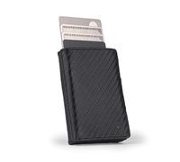 DONBOLSO Porte Carte Flip | Petit Portefeuille Homme avec Étui à Rabat | Portefeuille en Cuir avec Protection RFID | Portefeuille Mince avec Espace pour 10 Cartes et sans Poche à Monnaie | Carbone