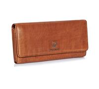 DONBOLSO Portefeuille Femme Florence | Véritable Nappa Cuir Porte Monnaie Femme | XXL Porte Carte Femme avec 15 Emplacements pour Cartes et Protection RFID | Portefeuille Femme Grande | Cognac