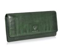 DONBOLSO Portefeuille Femme Florence | Véritable Nappa Cuir Porte Monnaie Femme | XXL Porte Carte Femme avec 15 Emplacements pour Cartes et Protection RFID | Portefeuille Femme Grande | Vert