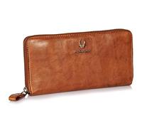 DONBOLSO Portefeuille Femme Lisbonne | Véritable Nappa Cuir Porte Monnaie Femme | XL Porte Carte Femme avec 13 Fentes pour Cartes et Protection RFID | Portefeuille Fermeture Eclair | Cognac