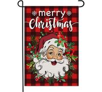 Doncida Drapeau de jardin Merry Christmas Double face Père Noël Rouge Buffalo Plaid Couronne Petite Vacances Hiver