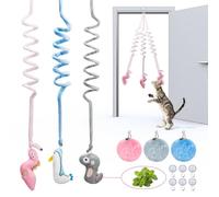 Dondeen Lot de 6 jouets à ressort rétractables à suspendre avec balle moelleuse et clochette, jouet interactif pour chatons d'intérieur, encourage l'exercice, la poursuite et le jeu, sans danger pour