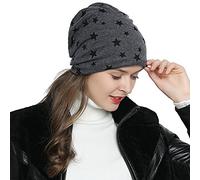 DonDon Bonnet Femme Hiver Slouch Beanie doublé avec étoiles - Gris foncé