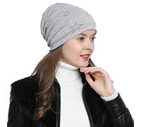 DonDon Bonnet Femme Hiver Slouch Beanie doublé avec Strass étoiles - Gris Clair