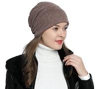 DonDon Bonnet Femme Hiver Slouch Beanie doublé avec Strass étoiles - Marron Clair