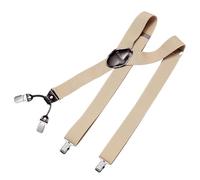 DonDon bretelles hommes larges 3,5 cm avec 4 clips extra-fortes et patch en cuir marron