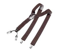 DonDon bretelles hommes larges 3,5 cm avec 4 clips extra-fortes et patch en cuir marron
